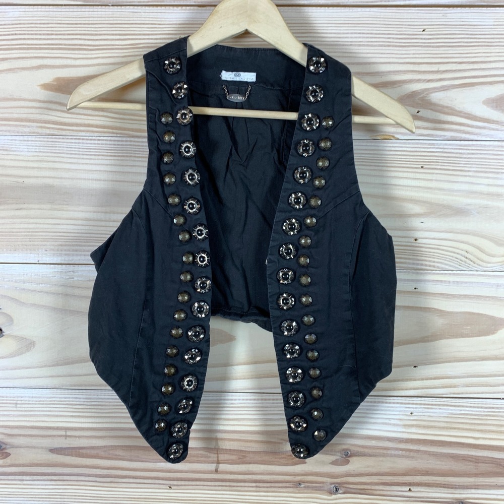 Ali‎ & Kris Vest Women Medium Black Studded Embellished Cropped Steampunk